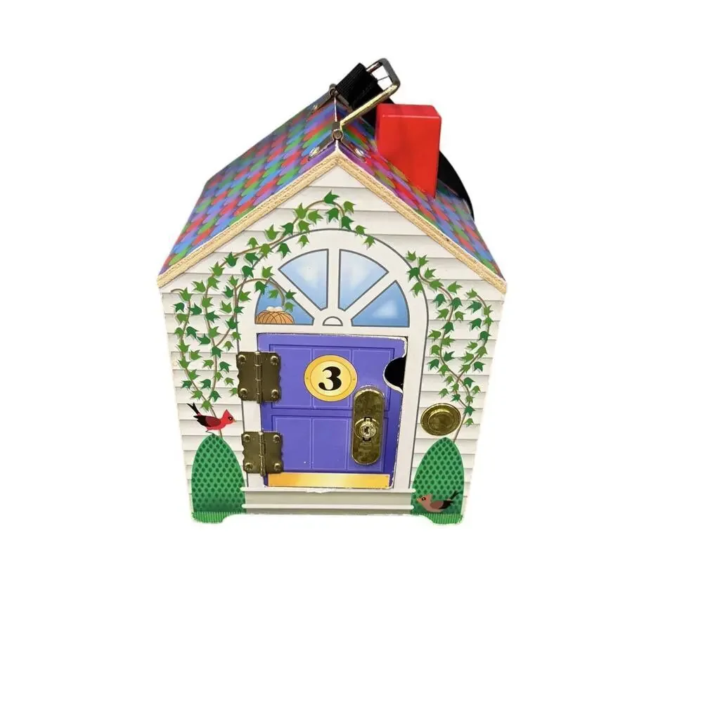 Melissa & Doug Take Along Wooden Doorbell House With 4 Keys & Working Doorbells